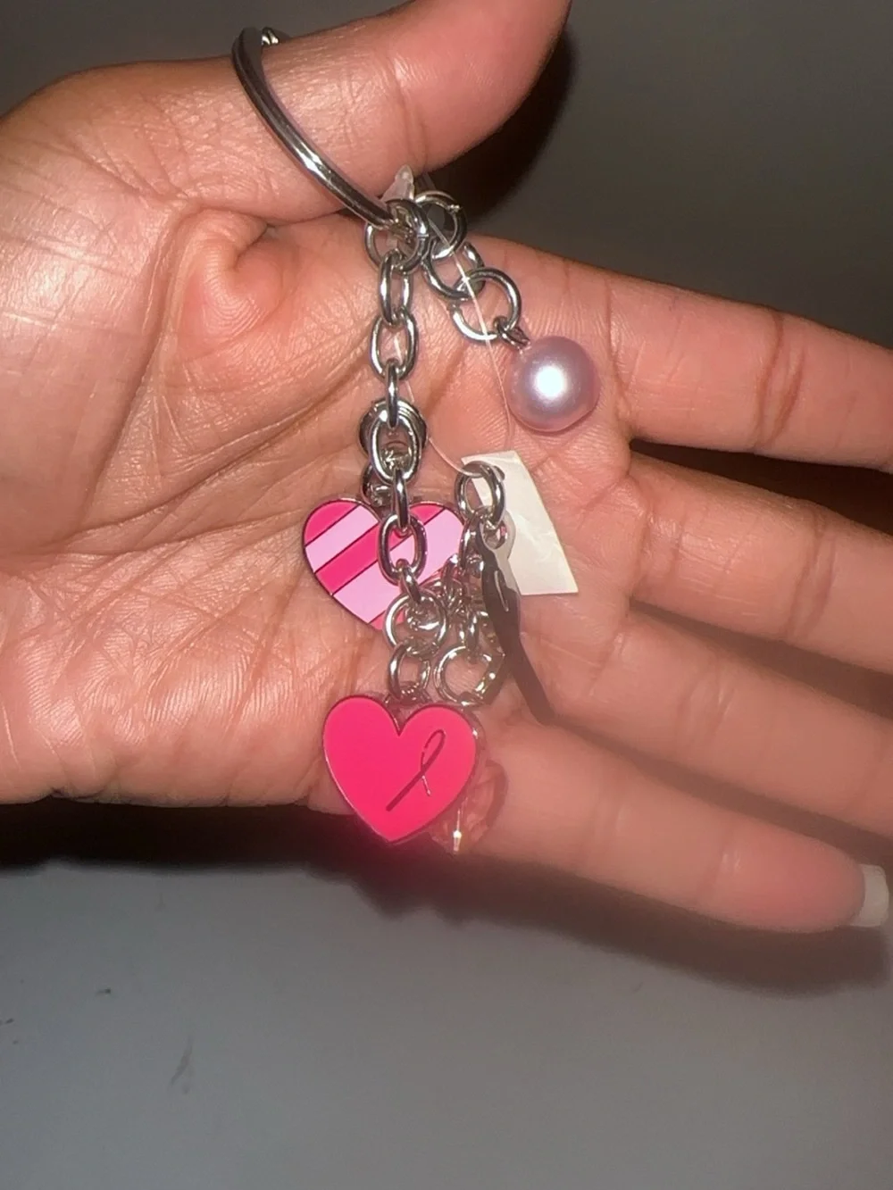 Breast cancer Pink Heart Keychain Charm - Women's Accessories